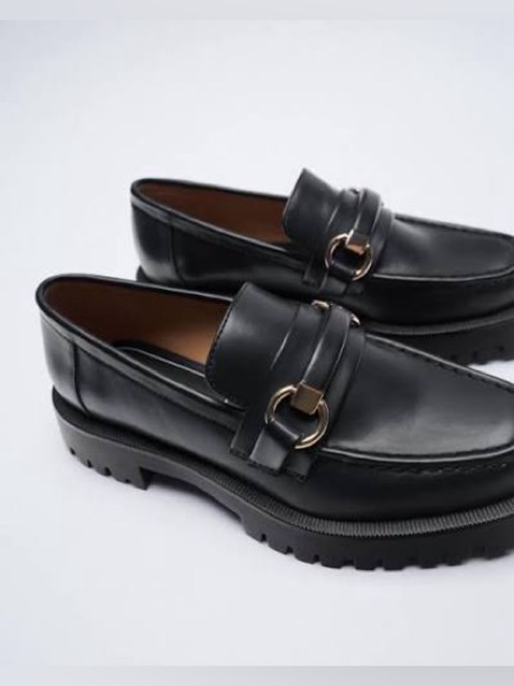 Zara Classic Black Chunky Lug Sole Loafer